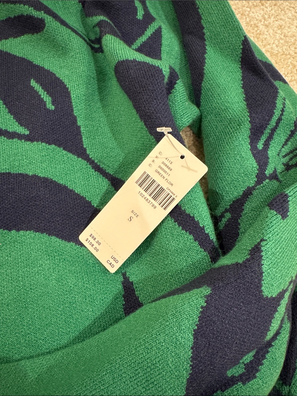 Anthropology- Maeve - Green Floral Mock-Neck Sweater - Picture 3 of 7